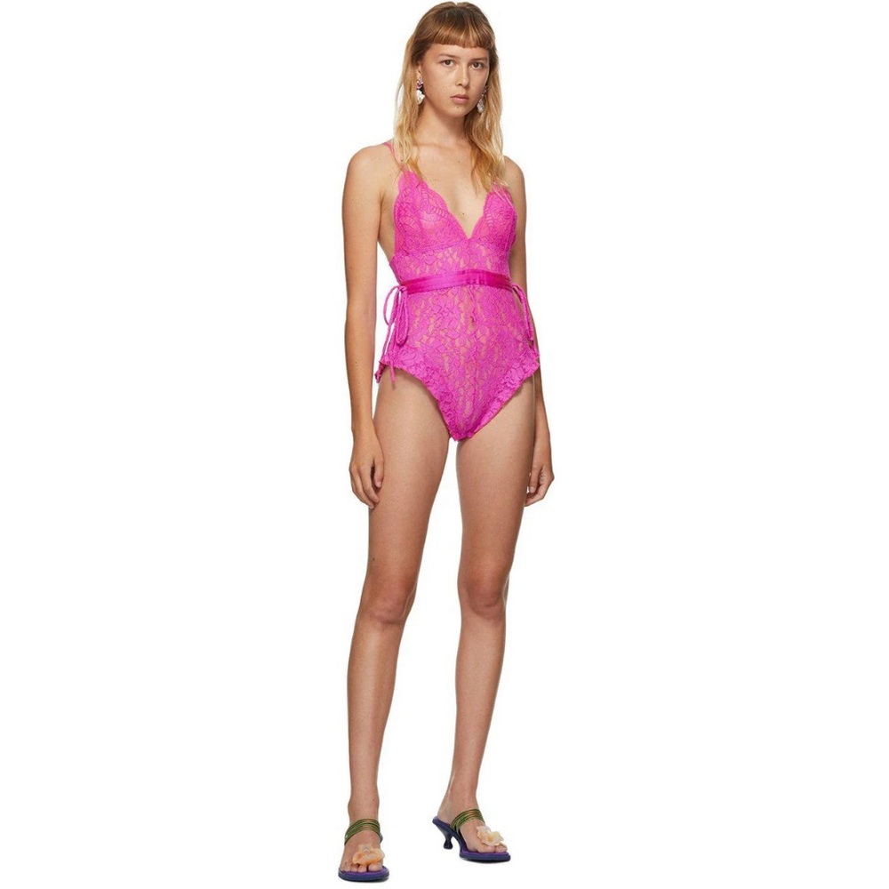 PETRA COLLINS pink lace bodysuit SSENSE exclusive, size medium